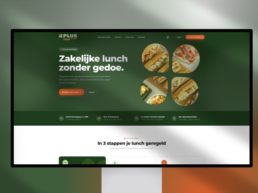 Plus Lunches: zakelijk lunchplatform mockup