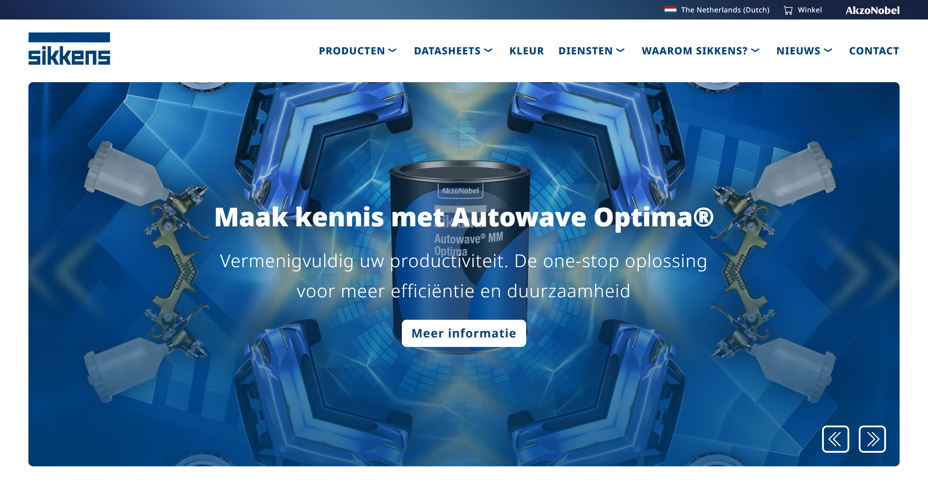 Sikkens Vehicle Refinishes: homepage hero met campagne voor Autowave Optima