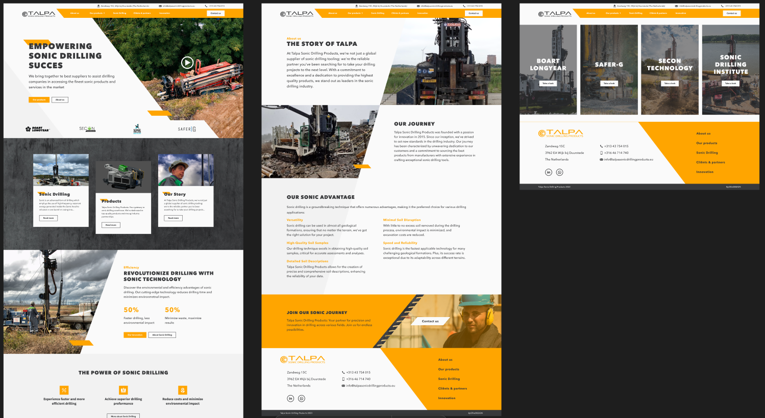 Talpa: low-fidelity mockups drie hoofdpagina's